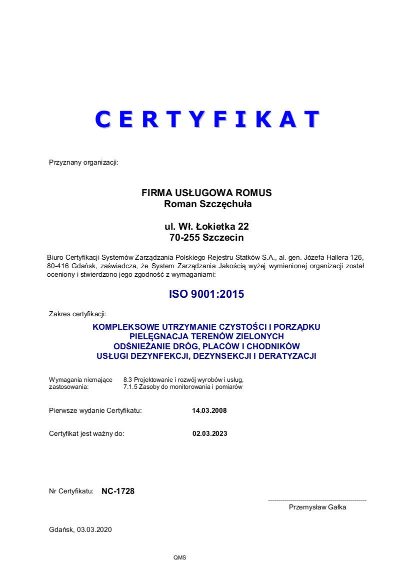 certyfikat ISO 9001:2015